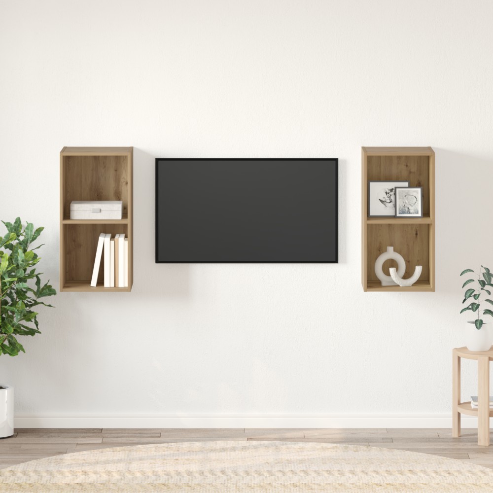 vidaXL Dulap pentru TV pe Perete 2 pcs Stejar artisanal