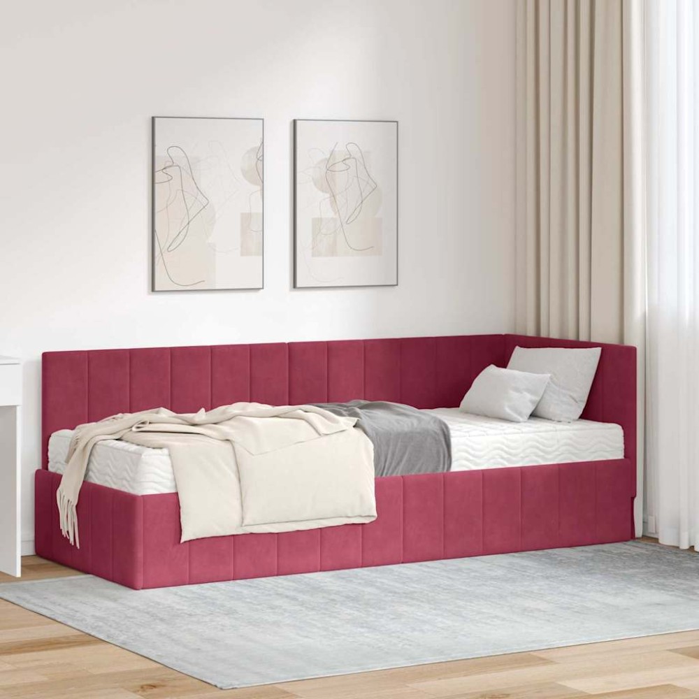 vidaXL Cadru de pat colțar cu saltea cu saltea 2 pcs Verde Catifea