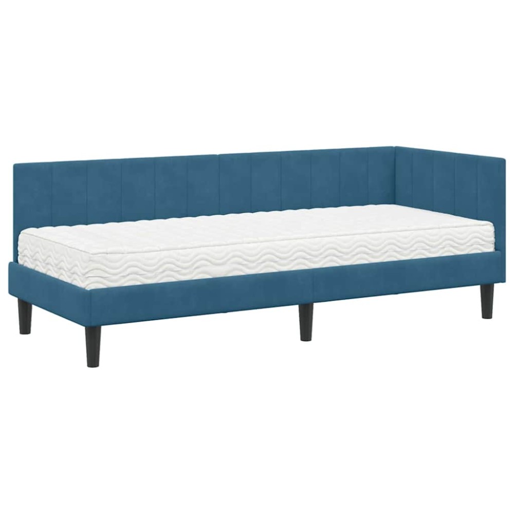 vidaXL Cadru de pat colțar cu saltea cu saltea 2 pcs albastru Catifea