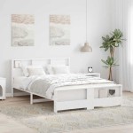 vidaXL Cadru de pat cu headboard Alb 160 x 200 cm Lemn compozit