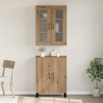 vidaXL Bufet stejar artizanal Set de două piese Lemn compozit