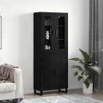 vidaXL Bufet cu raft Stejar negru 69.5 x 34 x 90 cm Lemn compozit vidaXL Bufet cu raft Stejar negru 69.5 x 34 x 90 cm Lemn compozit