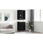 vidaXL Bufet cu raft Stejar negru 69.5 x 34 x 90 cm Lemn compozit vidaXL Bufet cu raft Stejar negru 69.5 x 34 x 90 cm Lemn compozit