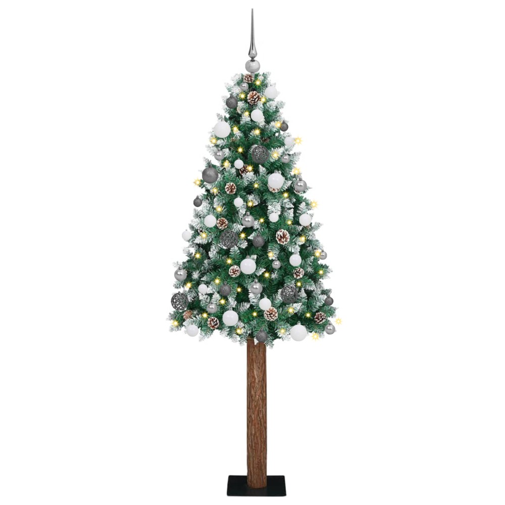 vidaXL Brad de Crăciun Slim LED-uri și Set de Bile Verde 210 cm PVC