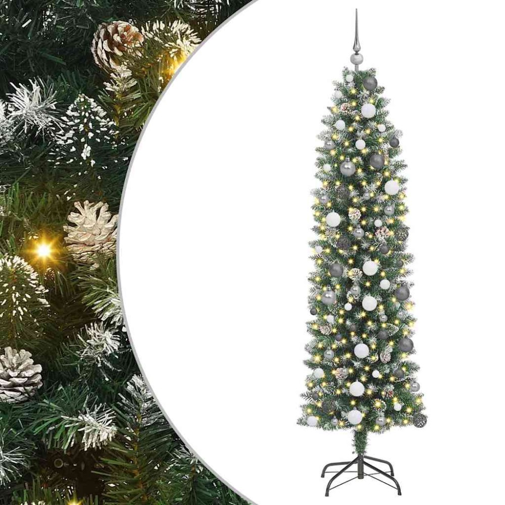 vidaXL Copac Artificial Slăb de Crăciun Verde 210 cm PVC și Plastic