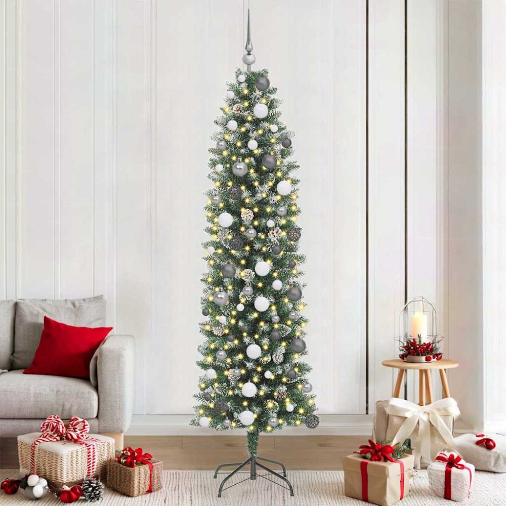 vidaXL Copac Artificial Slăb de Crăciun Verde 210 cm PVC și Plastic