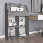 vidaXL Raft de reviste pentru copii, gri, 71x30x114 cm, lemn prelucrat vidaXL Raft de reviste pentru copii, gri, 71x30x114 cm, lemn prelucrat