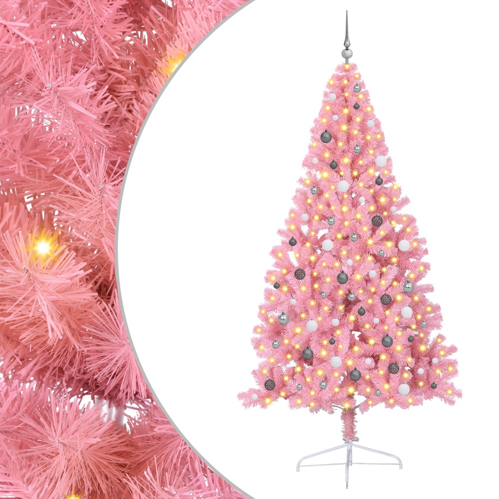 vidaXL Brad de Crăciun cu lumini decorative cu coarde Roz 240 cm PVC