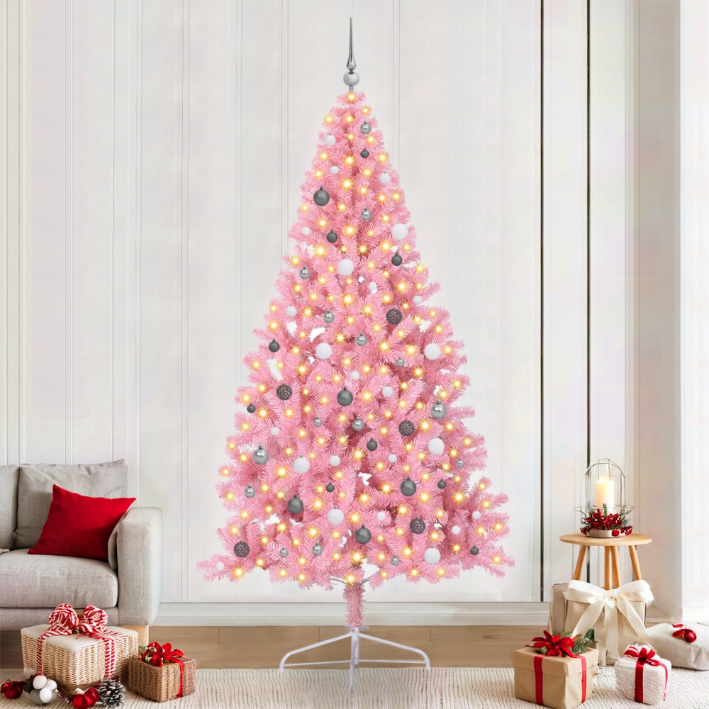vidaXL Brad de Crăciun cu lumini decorative cu coarde Roz 240 cm PVC