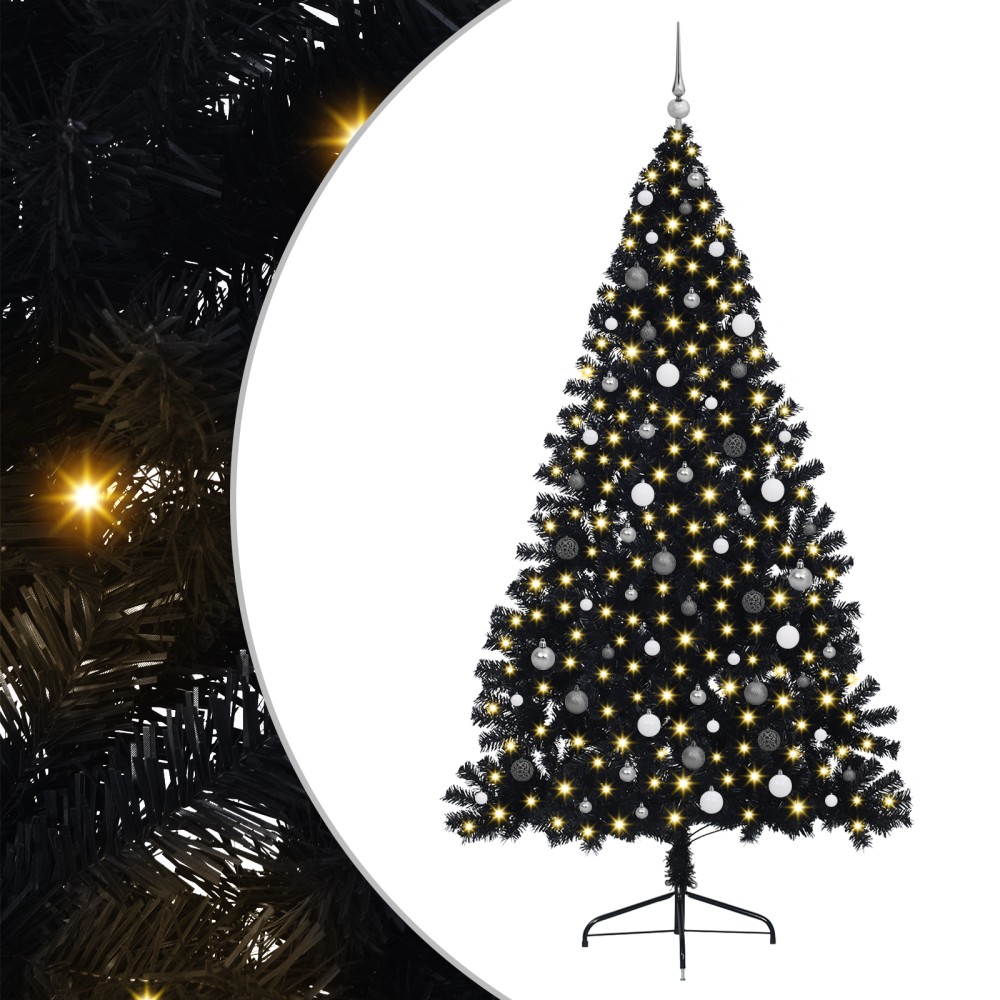 vidaXL Brad de Crăciun cu lumini decorative cu coarde Negru 240 cm PVC