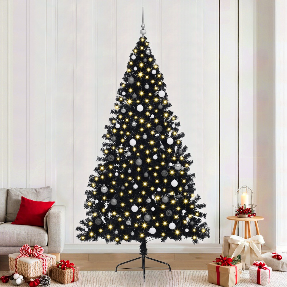 vidaXL Brad de Crăciun cu lumini decorative cu coarde Negru 240 cm PVC