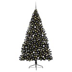 vidaXL Brad de Crăciun cu lumini decorative cu coarde Negru 240 cm PVC vidaXL Brad de Crăciun cu lumini decorative cu coarde Negru 240 cm PVC