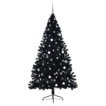 vidaXL Brad de Crăciun cu lumini decorative cu coarde Negru 240 cm PVC vidaXL Brad de Crăciun cu lumini decorative cu coarde Negru 240 cm PVC