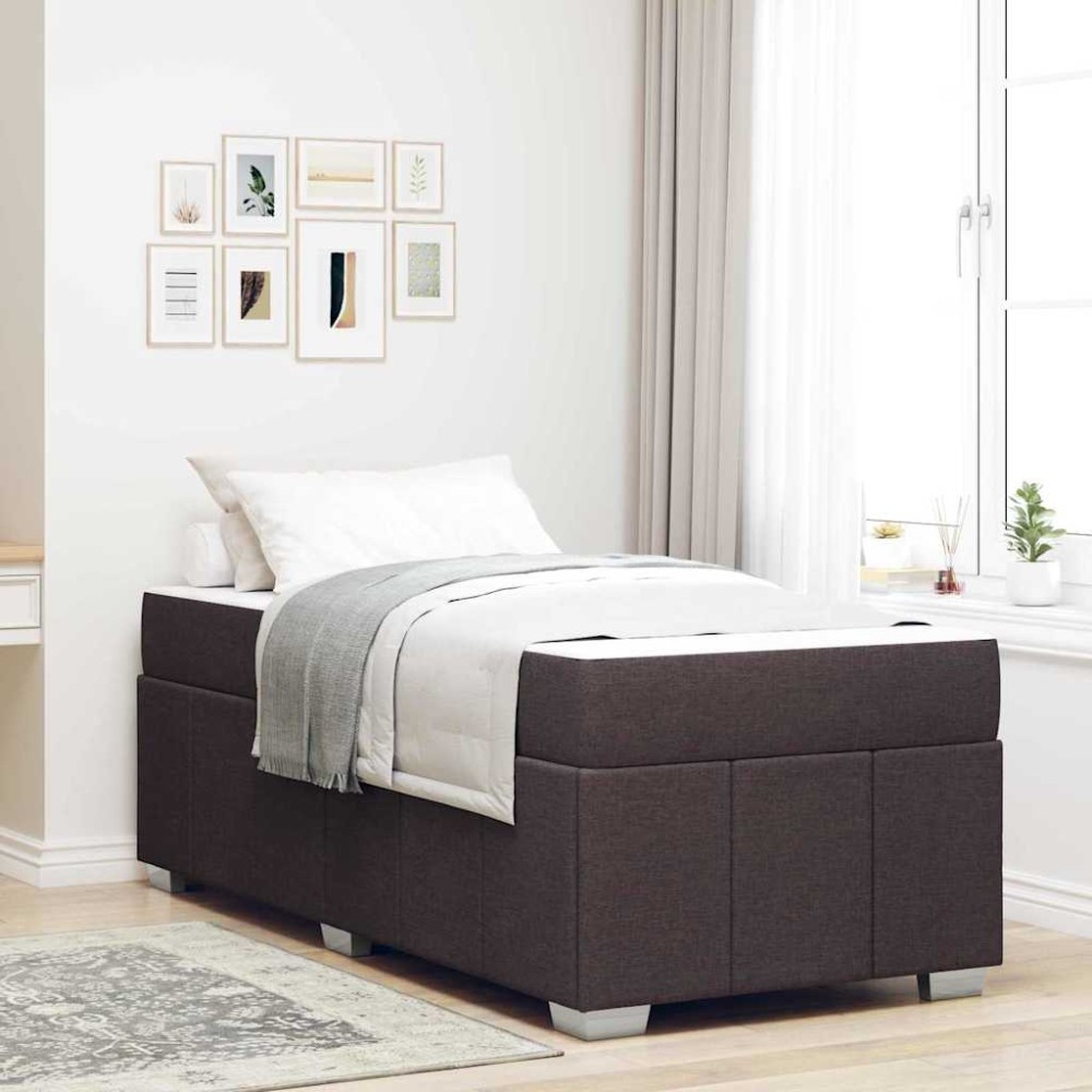 vidaXL Cadru de pat cu saltea Maro închis 90 x 190 cm țesătură