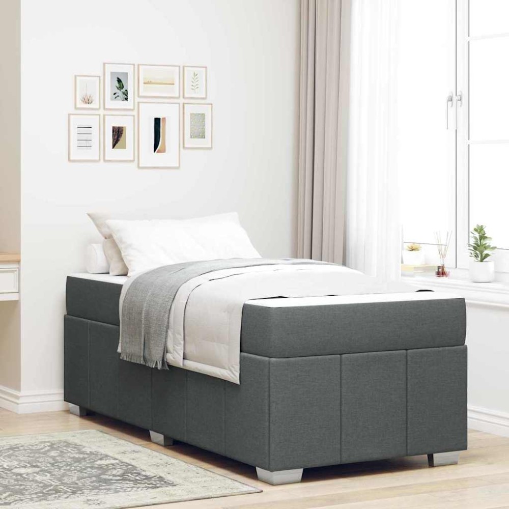 vidaXL Cadru de pat cu saltea Gri închis 120 x 190 cm țesătură