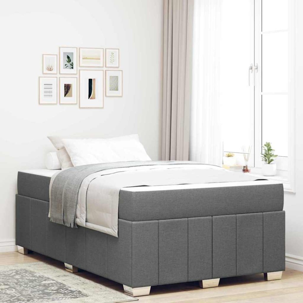 vidaXL Cadru de pat cu saltea Gri închis 120 x 200 cm țesătură