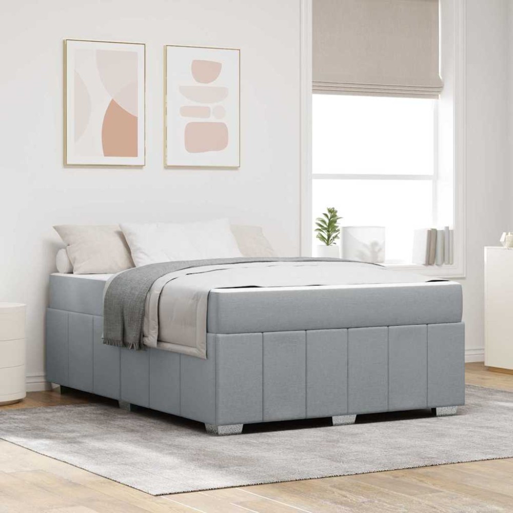 vidaXL Cadru de pat cu saltea Gri deschis 140 x 200 cm țesătură
