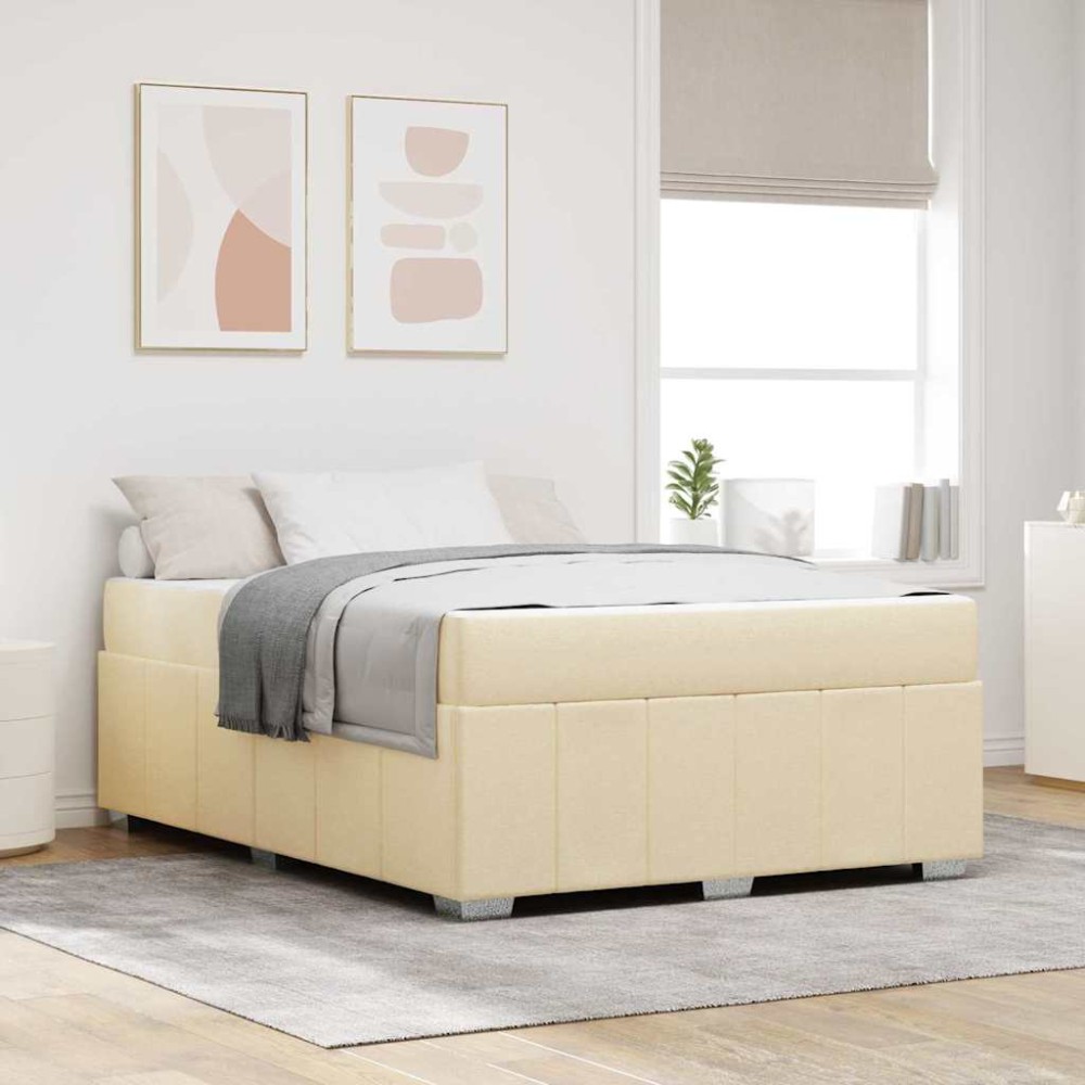 vidaXL Cadru de pat cu saltea Crem 140 x 200 cm țesătură
