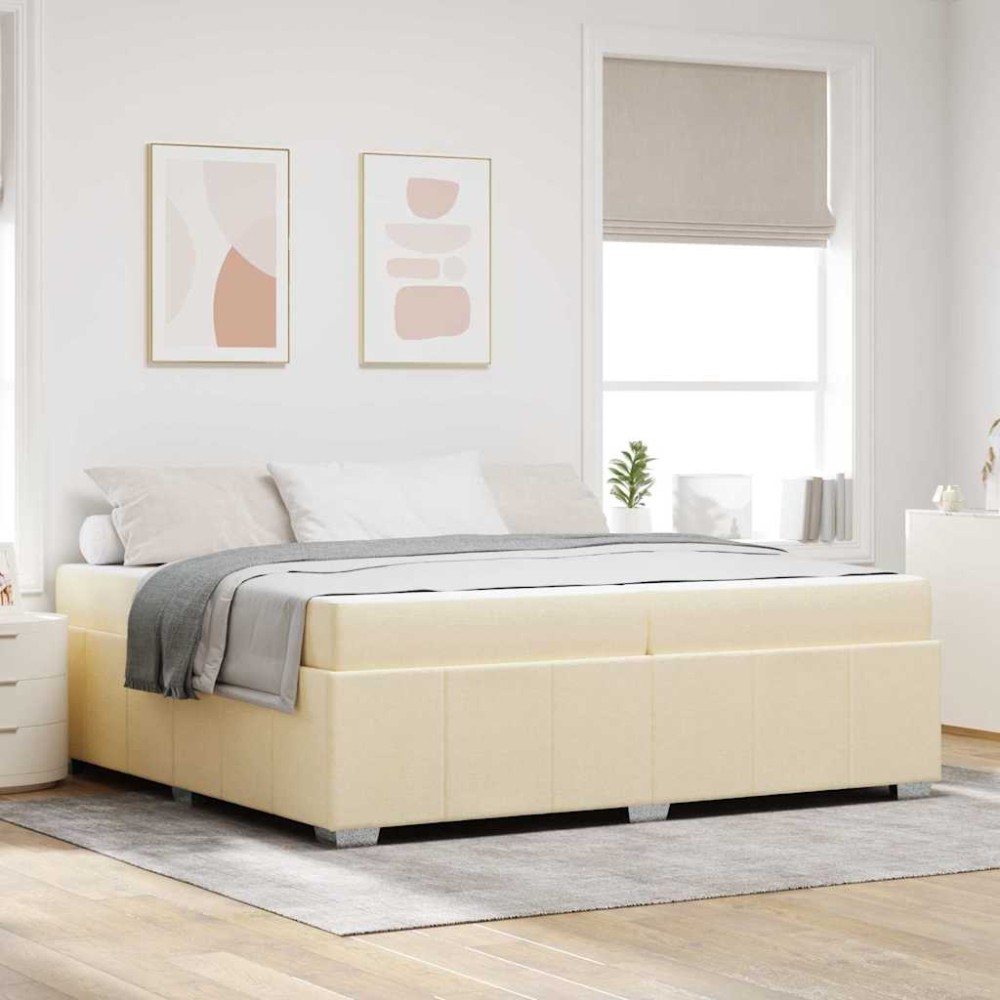 vidaXL Cadru de pat cu saltea Crem 200 x 200 cm țesătură