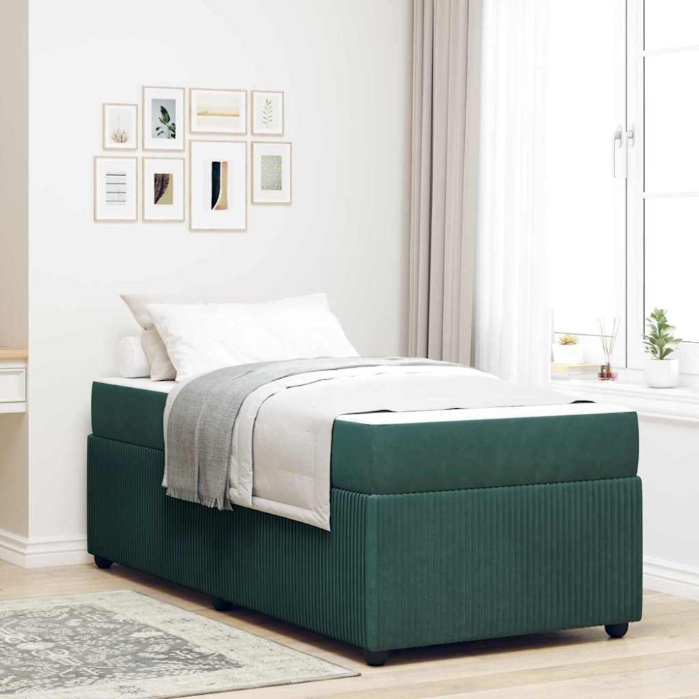 vidaXL Cadru de pat cu saltea Verde închis 90 x 190 cm Catifea