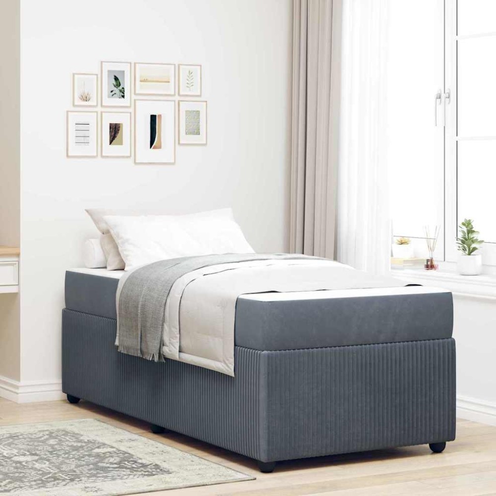 vidaXL Cadru de pat cu saltea cu saltea Gri închis 90 x 200 cm Catifea