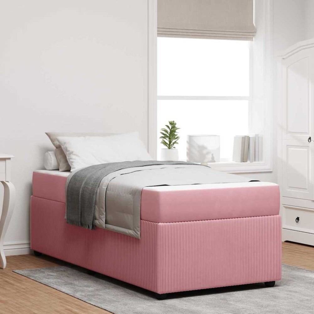 vidaXL Cadru de pat cu saltea cu saltea Roz 90 x 200 cm Catifea
