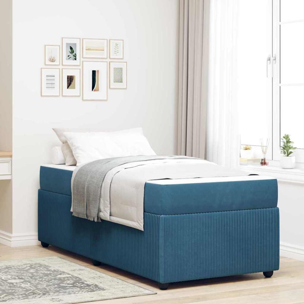 vidaXL Cadru de pat cu saltea cu saltea albastru 100 x 200 cm Catifea