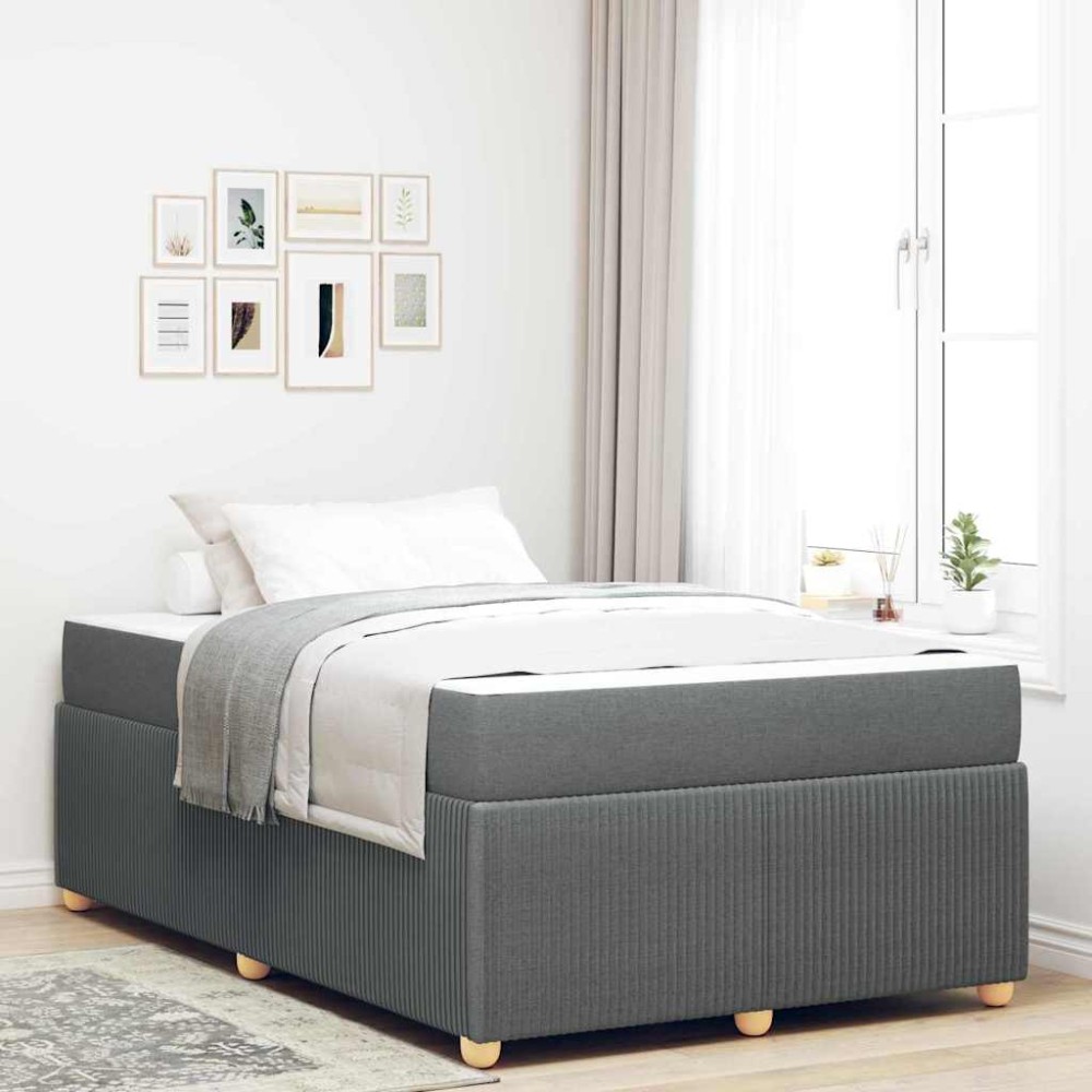 vidaXL Cadru de pat cu saltea Gri închis 120 x 190 cm țesătură