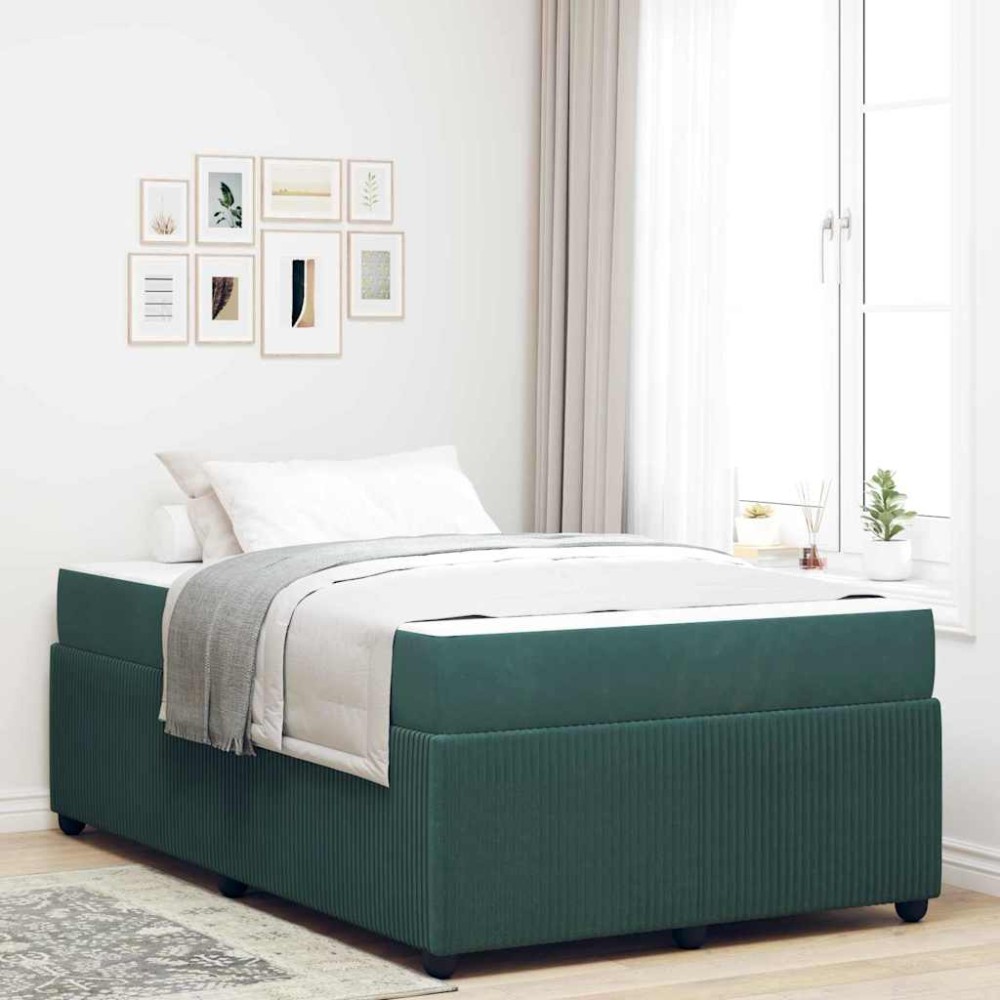 vidaXL Cadru de pat cu saltea Verde închis 120 x 190 cm Catifea
