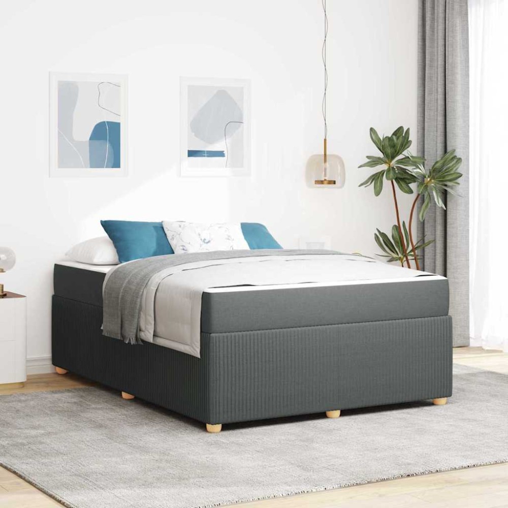 vidaXL Cadru de pat cu saltea Gri închis 140 x 200 cm țesătură