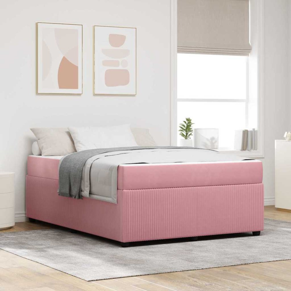 vidaXL Cadru de pat cu saltea cu saltea Roz 140 x 200 cm Catifea