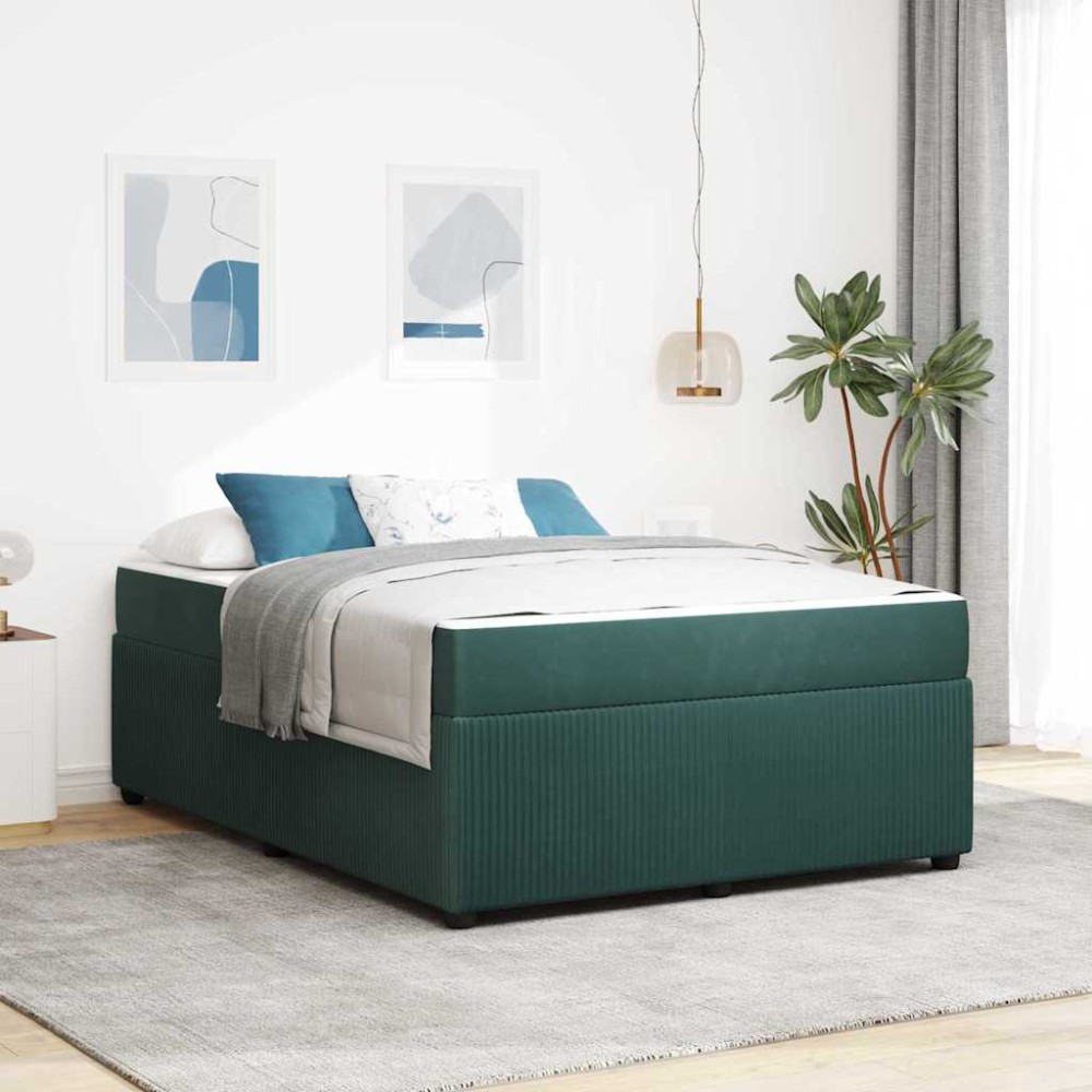 vidaXL Cadru de pat cu saltea Verde închis 160 x 200 cm Catifea