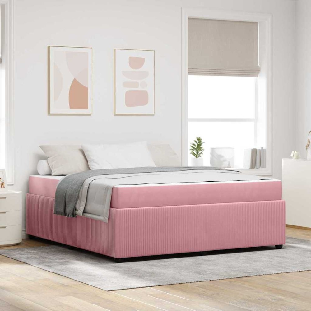 vidaXL Cadru de pat cu saltea cu saltea Roz 180 x 200 cm Catifea