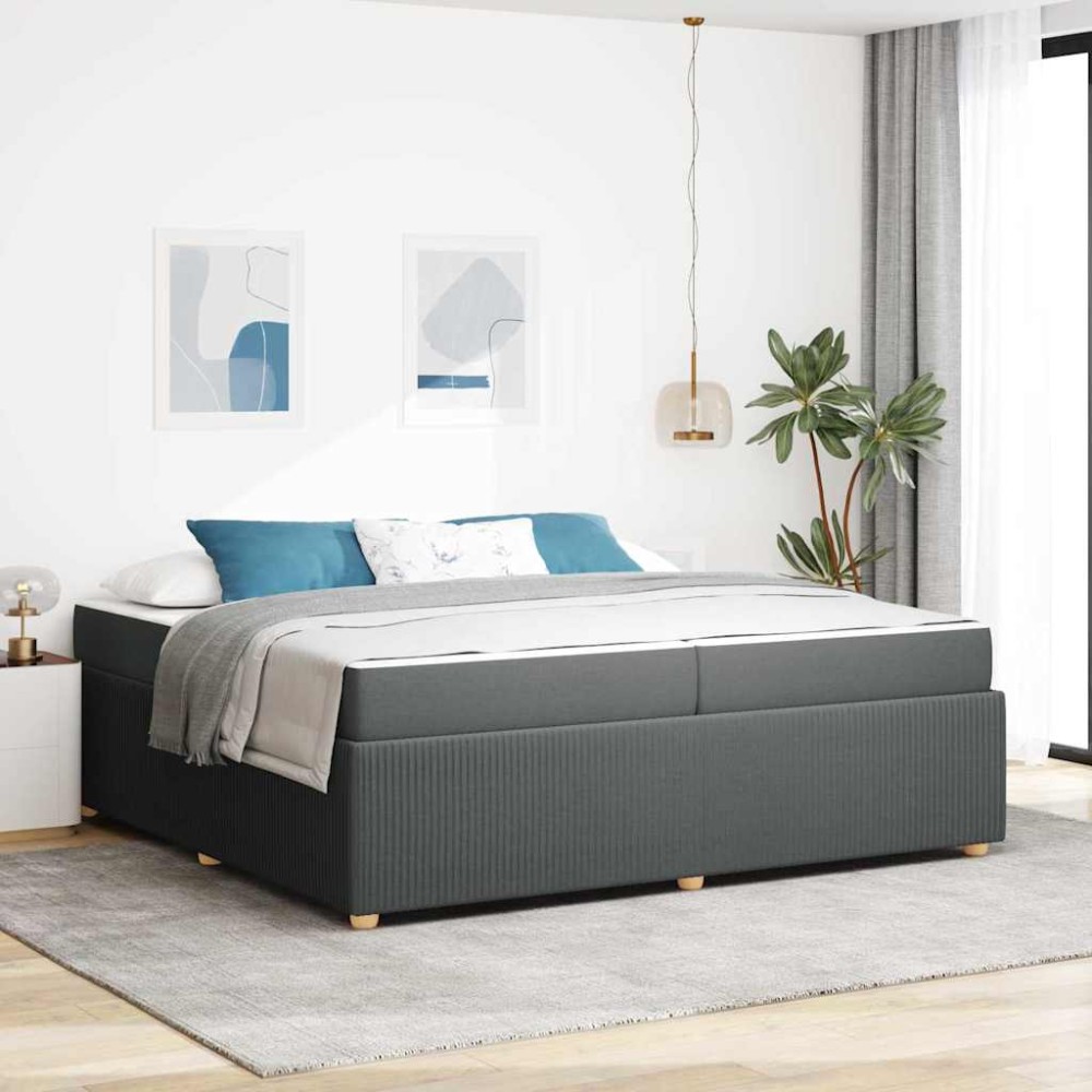 vidaXL Cadru de pat cu saltea Gri închis 200 x 200 cm țesătură