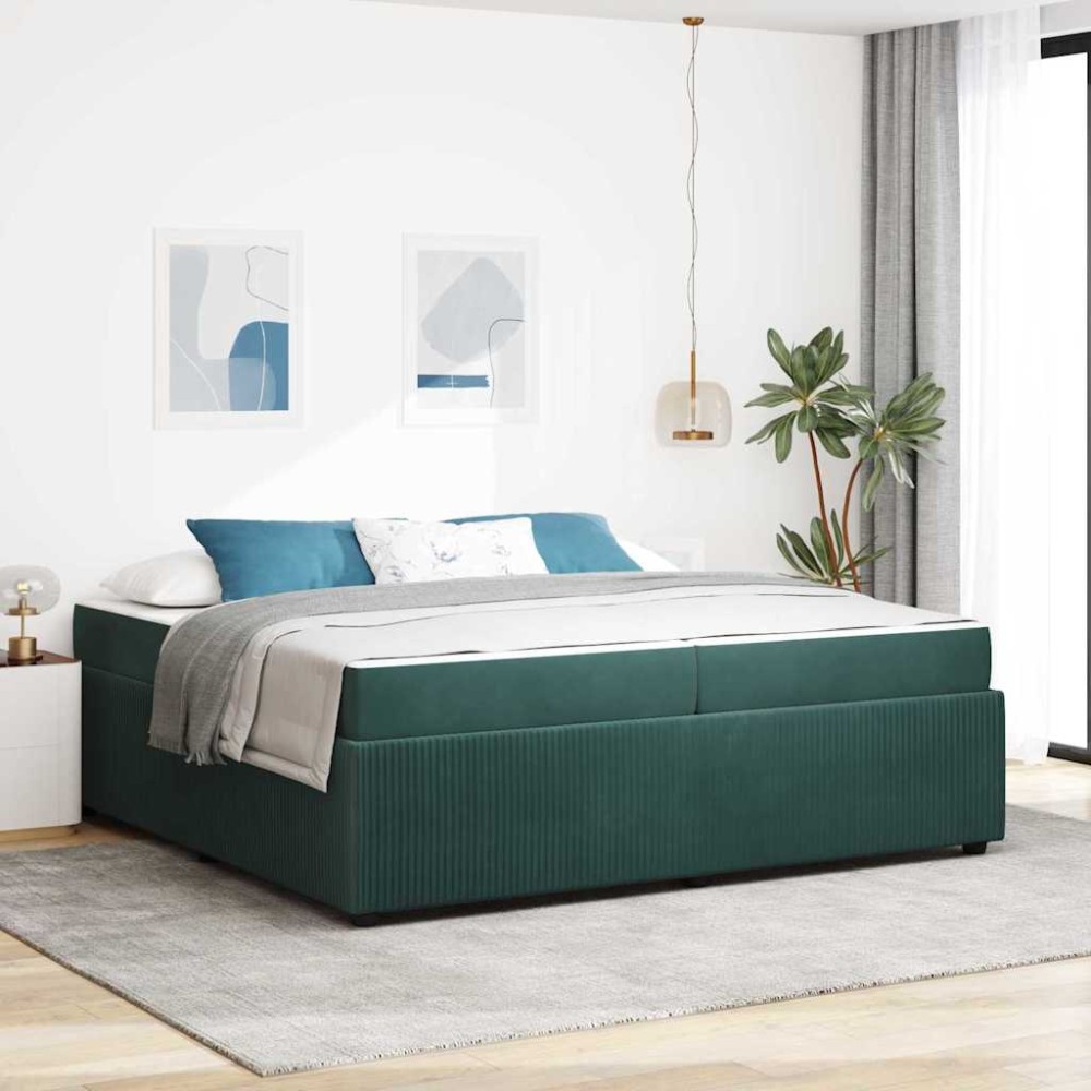 vidaXL Cadru de pat cu saltea Verde închis 200 x 200 cm Catifea