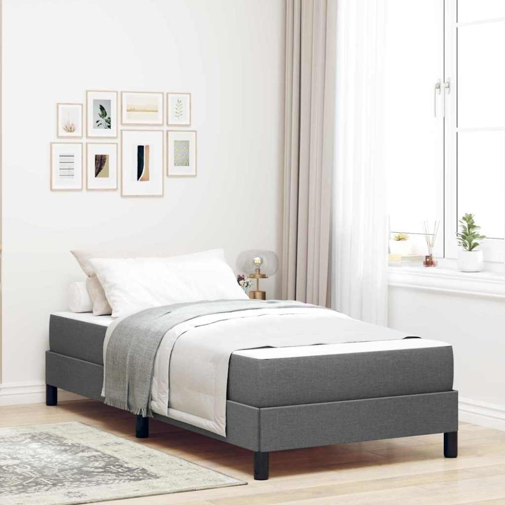 vidaXL Pat cu arcuri cu saltea Gri închis 90 x 190 cm țesătură