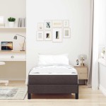 vidaXL Pat cu arcuri cu saltea Maro închis 90 x 200 cm țesătură vidaXL Pat cu arcuri cu saltea Maro închis 90 x 200 cm țesătură