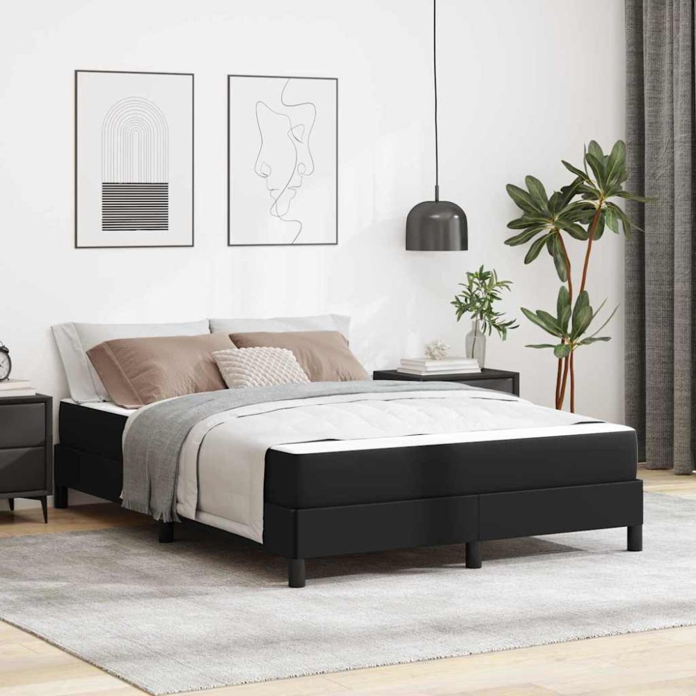 vidaXL Pat cu saltea Negru 140 x 200 cm Piele artificială