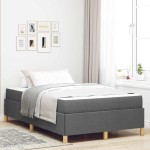 vidaXL Pat cu arcuri cu saltea Gri închis 120 x 190 cm țesătură vidaXL Pat cu arcuri cu saltea Gri închis 120 x 190 cm țesătură