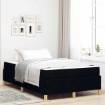 vidaXL Pat cu arcuri Negru și Alb și Negru 120 x 190 cm țesătură vidaXL Pat cu arcuri Negru și Alb și Negru 120 x 190 cm țesătură