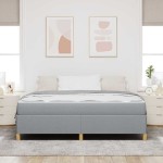 vidaXL Pat cu arcuri Gri deschis și alb 180 x 200 cm țesătură vidaXL Pat cu arcuri Gri deschis și alb 180 x 200 cm țesătură