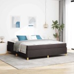 vidaXL Pat cu arcuri Maro închis și Alb 180 x 200 cm țesătură vidaXL Pat cu arcuri Maro închis și Alb 180 x 200 cm țesătură