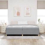 vidaXL Pat cu arcuri Gri deschis și alb 200 x 200 cm țesătură vidaXL Pat cu arcuri Gri deschis și alb 200 x 200 cm țesătură