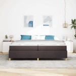 vidaXL Pat cu arcuri Maro închis și Alb 200 x 200 cm țesătură vidaXL Pat cu arcuri Maro închis și Alb 200 x 200 cm țesătură