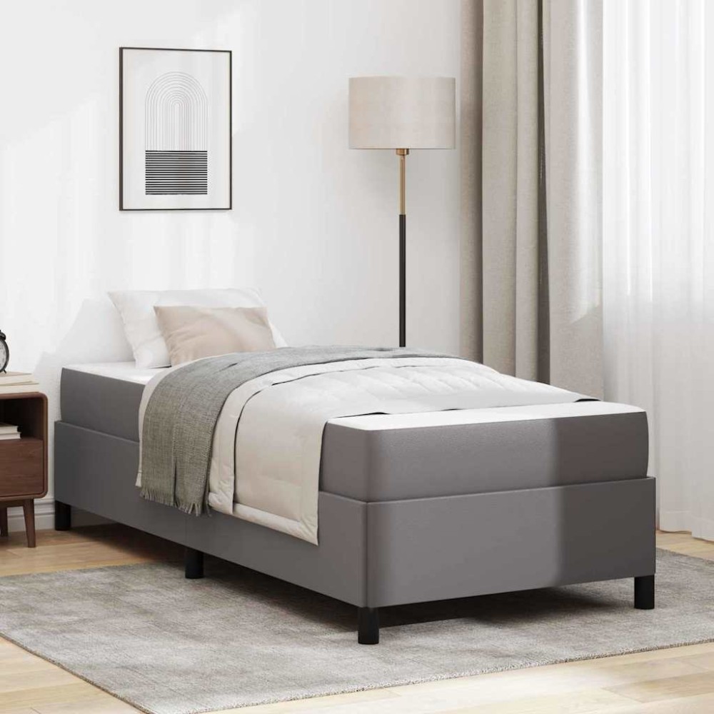 vidaXL Cadru de pat cu saltea Gri 90 x 190 cm Piele artificială