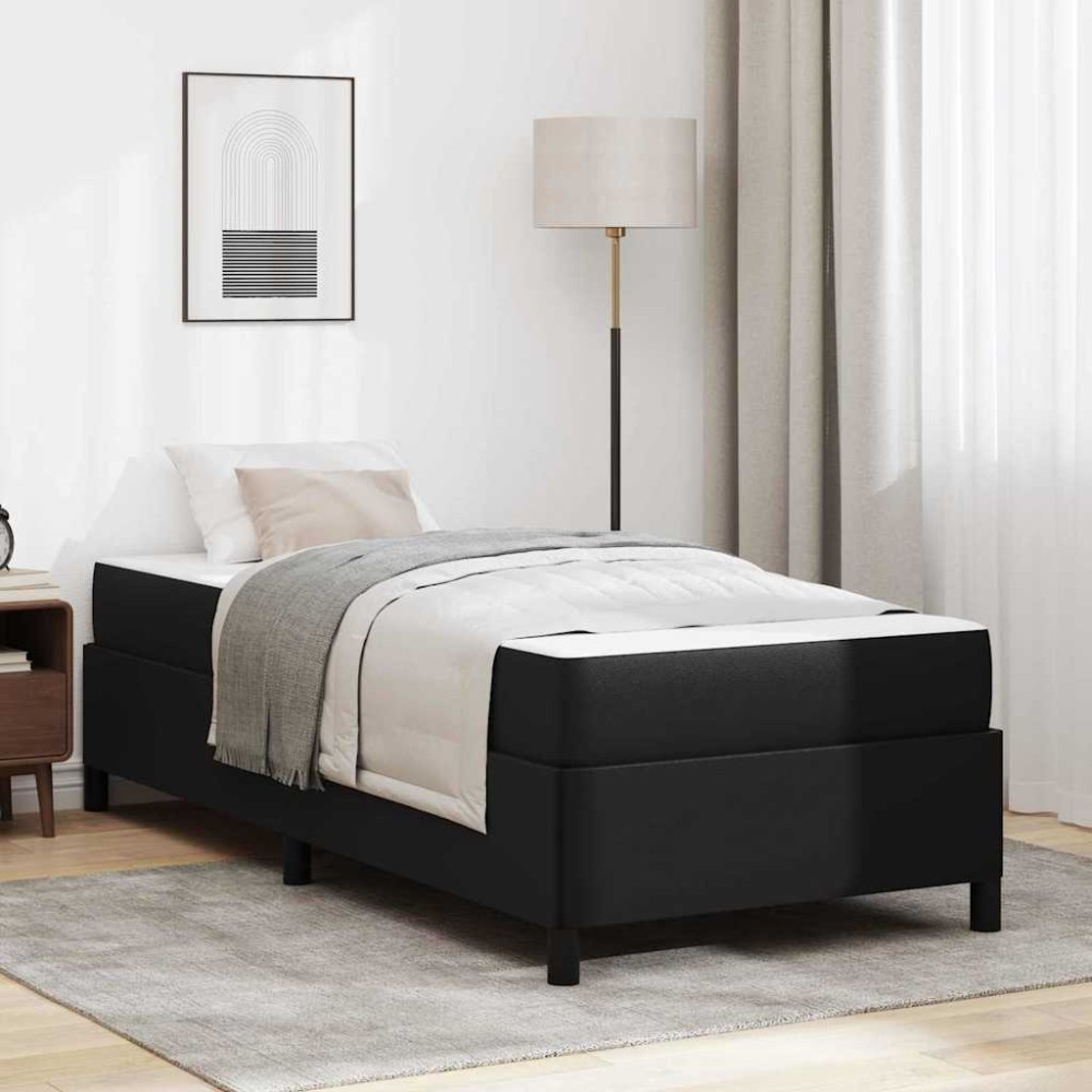 vidaXL Cadru de pat cu saltea Negru 100 x 200 cm Piele artificială