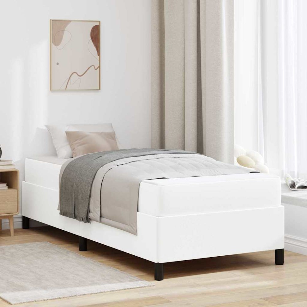 vidaXL Cadru de pat cu saltea Alb 100 x 200 cm Piele artificială