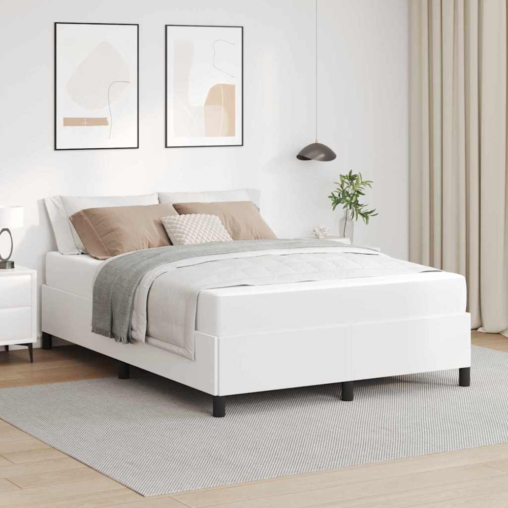 vidaXL Cadru de pat cu saltea Alb 140 x 200 cm Piele artificială