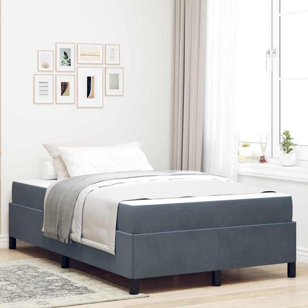 vidaXL Cadru de pat cu saltea Gri închis și Alb 120 x 190 cm Catifea