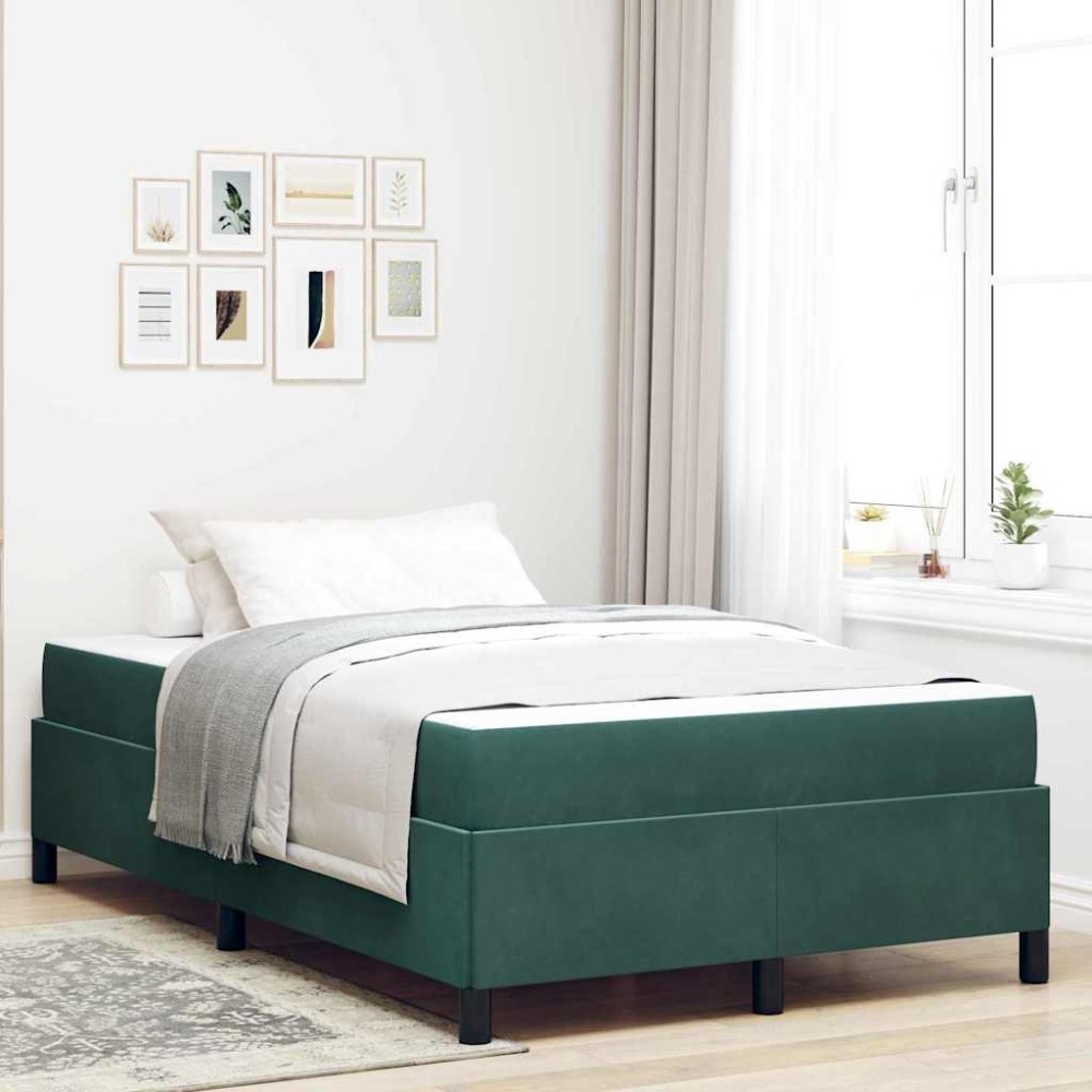 vidaXL Cadru de pat Altele Verde închis și alb 120 x 190 cm Catifea